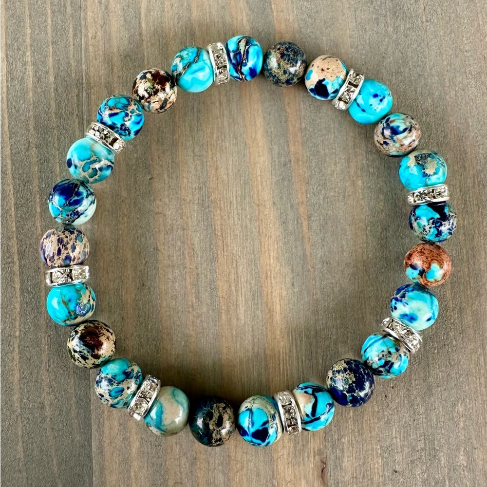 Imperal Jasper and Czech rhinestone bracelet - 8 inches